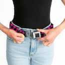 BD Wings Logo CLOSE-UP Full Color Black Silver Seatbelt Belt - Buffalo Plaid Black/Fuchsia Webbing
