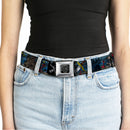 BD Wings Logo CLOSE-UP Full Color Black Silver Seatbelt Belt - Dead Men Tell No Tales CLOSE-UP Turquoise Webbing