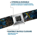 BD Wings Logo CLOSE-UP Full Color Black Silver Seatbelt Belt - Dead Men Tell No Tales CLOSE-UP Turquoise Webbing