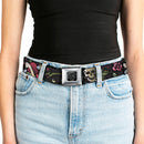 BD Wings Logo CLOSE-UP Full Color Black Silver Seatbelt Belt - Live Hard Die Young CLOSE-UP Black Webbing