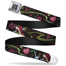 BD Wings Logo CLOSE-UP Full Color Black Silver Seatbelt Belt - Live Hard Die Young CLOSE-UP Black Webbing