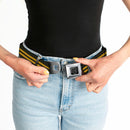 BD Wings Logo CLOSE-UP Full Color Black Silver Seatbelt Belt - Stripe Black/Gold Webbing