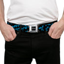 Batman Black Silver Seatbelt Belt - Bat Signals Stacked Blue/Black Webbing