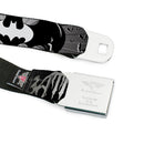 Batman Black Silver Seatbelt Belt - BATMAN w/Bat Signals & Flying Bats Black/White Webbing
