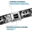 Batman Black Silver Seatbelt Belt - Batman Face/Bat Shield Sketch White/Black Webbing