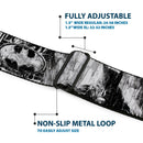 Batman Black Silver Seatbelt Belt - Batman Face/Bat Shield Sketch White/Black Webbing