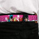 Batman Black/Silver Seatbelt Belt - BATGIRL Bubble Letters w/Stars Pink/White Webbing