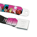 Batman Black/Silver Seatbelt Belt - BATGIRL Bubble Letters w/Stars Pink/White Webbing