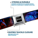 Batman Black Silver Seatbelt Belt - Batman 2-Poses-Buildings Black/Reds/Blues Webbing
