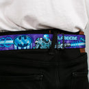 Frozen Batman Shield Full Color Black Blues Seatbelt Belt - MR. FREEZE Poses/Frozen Batman Shield Purples/Blues Webbing