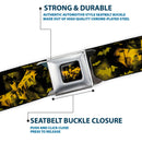 BATMAN-JL Bats Scattered Full Color Black Yellows Seatbelt Belt - JUSTICE LEAGUE-BATMAN Bats Scattered Black/Yellows Webbing