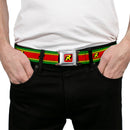 Robin "R" Logo Full Color Red Black Yellow Seatbelt Belt - Robin "R" Logo Stripe Green/Yellow/Red/Black Webbing