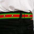 Robin "R" Logo Full Color Red Black Yellow Seatbelt Belt - Robin "R" Logo Stripe Green/Yellow/Red/Black Webbing