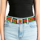 Robin "R" Logo Full Color Red Black Yellow Seatbelt Belt - Robin "R" Logo Stripe Green/Yellow/Red/Black Webbing