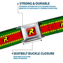 Robin "R" Logo Full Color Red Black Yellow Seatbelt Belt - Robin "R" Logo Stripe Green/Yellow/Red/Black Webbing