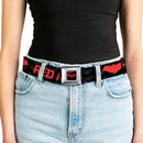 Red Hood Logo Full Color Black Red Seatbelt Belt - RED HOOD/Logo Weathered Black/Gray/Red Webbing