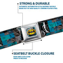Bat Shield Glow Checkers Full Color Blues Grays Gold Black Seatbelt Belt - Batman Detective Comics 2-Poses/Bat Signal Checker Blues/Grays/Yellow/Black Webbing