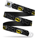 Batman Full Color Black Yellow Seatbelt Belt - BATMAN w/Bat Shield & Flying Bats Black/Gray Webbing