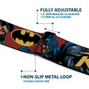 Batman Full Color Black Yellow Seatbelt Belt - Batman & Robin in Action w/Text Burgundy Webbing