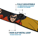 Batman Full Color Black Yellow Seatbelt Belt - ROBIN Red/Black Poses Gray Webbing