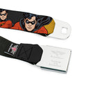 Batman Full Color Black Yellow Seatbelt Belt - ROBIN Red/Black Poses Gray Webbing