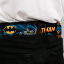 Batman Full Color Black Yellow Seatbelt Belt - BATMAN Action Poses/Bat Signal Black Webbing
