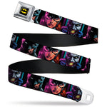 Batman Full Color Black/Yellow Seatbelt Belt - Batman Batgirl and Joker Comic Book Cover Face Close-Ups Black Webbing