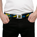 Batman Full Color Black/Yellow Seatbelt Belt - BATMAN Poses and Logo Collage Black/Blue/Yellow Webbing
