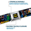 Batman Full Color Black/Yellow Seatbelt Belt - BATMAN Poses and Logo Collage Black/Blue/Yellow Webbing