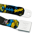 Batman Full Color Black/Yellow Seatbelt Belt - BATMAN Poses and Logo Collage Black/Blue/Yellow Webbing