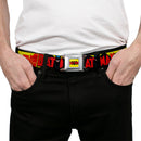 Classic BATMAN Comic Logo Full Color Yellow Black Red Seatbelt Belt - Classic BATMAN Issue #1 Robin & Batman Cover Pose Yellow/Red Webbing