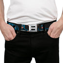 Batman Signal Full Color Black/White Seatbelt Belt - Batman Standing/Crouching Poses Stripe Black/Gray Webbing
