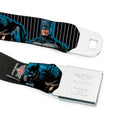 Batman Signal Full Color Black/White Seatbelt Belt - Batman Standing/Crouching Poses Stripe Black/Gray Webbing