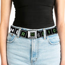 The Batman Movie Batman and Riddler Target Logo Full Color Black/Green Seatbelt Belt - The Batman Movie Crossword Puzzle Black/White/Green Webbing