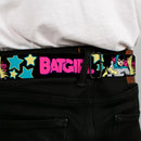 Batman Full Color Black Silver Black Seatbelt Belt - BATGIRL Running w/Stars Black/Pink/Yellow/Blue Webbing