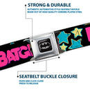 Batman Full Color Black Silver Black Seatbelt Belt - BATGIRL Running w/Stars Black/Pink/Yellow/Blue Webbing