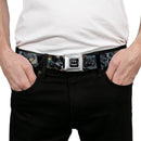 Batman Full Color Black Silver Black Seatbelt Belt - New 52 Batman Shooting/Jumping Poses Grays Webbing