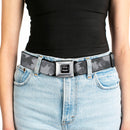 Batman Full Color Black Silver Black Seatbelt Belt - Bat Signal Stacked Black/Grays Webbing