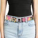 THE APOTHECARY DIARIES Title Logo Full Color Black/Red/White Seatbelt Belt - The Apothecary Diaries Chibi Maomao Cat Pose Pink/Yellow Webbing