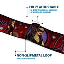 CATWOMAN Bombshell Face CLOSE-UP Full Color Red Seatbelt Belt - CATWOMAN Bombshell Pose/Diamonds Red/Purple/Black Webbing