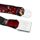 CATWOMAN Bombshell Face CLOSE-UP Full Color Red Seatbelt Belt - CATWOMAN Bombshell Pose/Diamonds Red/Purple/Black Webbing