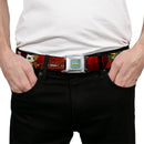 DC BOMBSHELLS Star Rays Full Color Blues Seatbelt Belt - KATANA Poses & Samurai Dragons/Rays Reds/Black Webbing