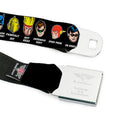 DC Round Logo Black/Silver Seatbelt Belt - DC Originals SUPER HEROES HAVE ISSUES TOO! Faces/Issues Black Webbing