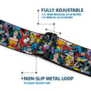 DC Round Logo Black/Silver Seatbelt Belt - DC Comics 3-Superheroine/2-Villain Character Collage Webbing