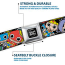 DC Round Logo Black/Silver Seatbelt Belt - DC Mini Group Stacked Black Webbing