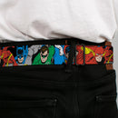 DC Round Logo Black/Silver Seatbelt Belt - Justice League Superheroes CLOSE-UP New Webbing