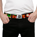 DC Round Logo Black/Silver Seatbelt Belt - Justice League Stacked Logos Webbing