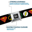 DC Round Logo Black/Silver Seatbelt Belt - Justice League Superhero Logos Webbing