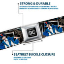 DC Round Logo Black/Silver Seatbelt Belt - DC Originals Vintage Comic Portraits/Comic Scenes Webbing