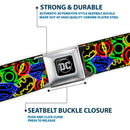 DC Round Logo Black/Silver Seatbelt Belt - Justice League Electric Logos Stacked Black/Multi Neon Webbing